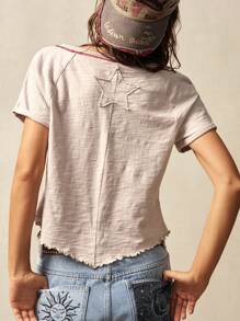 Bohemela 1 pieza Camiseta de mujer de unicolor, de manga corta, cuello de escote redondo, ajustada y lavada