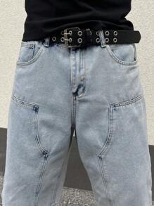 Manfinity Streetrush Shorts vaqueros casuales de pierna ancha tipo bermuda para hombre