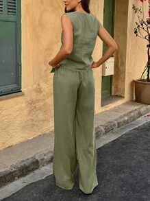 Breezaya Conjunto de 2 prendas de estilo bohemio de lino para vacaciones para mujer