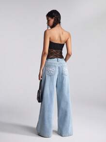 Easelle Vaqueros casuales y holgados con estampado de moño para mujer