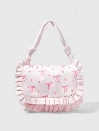 Kawaii Damen Schleifen Muster Volant Rand Süße Tragetasche