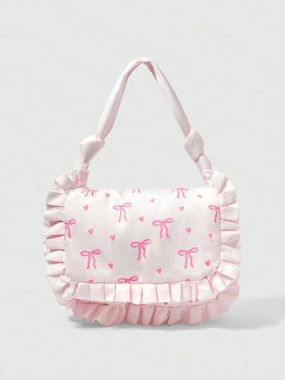 Kawaii Women's Bow Print Frilled Edge Cute Tote Bag