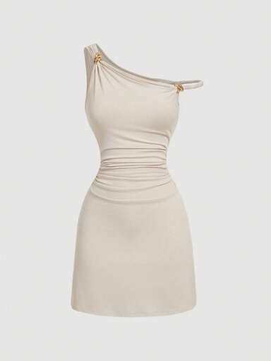 SHEIN MOD Anliegendes Kleid mit Raffungen und Metallschnalle in Apricotfarbe