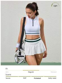 CourtClass High Waist Contrast Stripe Double Layer Sports Shorts Sweater Shorts - White - View 6