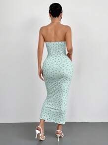 SHEIN PETITE Váy yếm bó sát mùa hè có họa tiết hoa nhỏ, màu hồng - Màu xanh Bạc hà - Xem 2