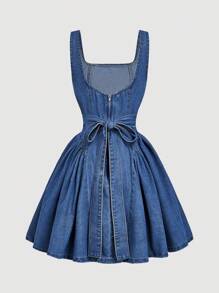 SHEIN MOD Women's Casual Washed Ruched Waist Denim Dress