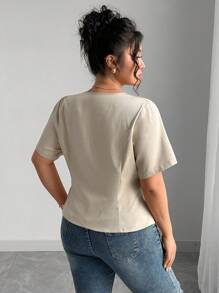 Elenzga Blusa de manga corta con cuello en V de estilo francés para mujer talla grande, de verano