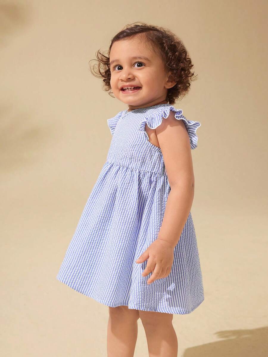 SHEIN 可爱 Babygirl 条纹盖袖夏季度假连衣裙