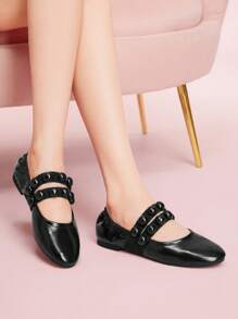 CUCCOO DOLLMOD Women's Flat Ballerina Shoes With Wrinkle Pearl Decor, Fashion Comfortable Slip-On Flats - Black - View 2
