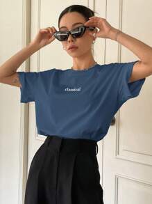 DAZY Letter Graphic Crew Neck Tee Summer - Blue - View 3