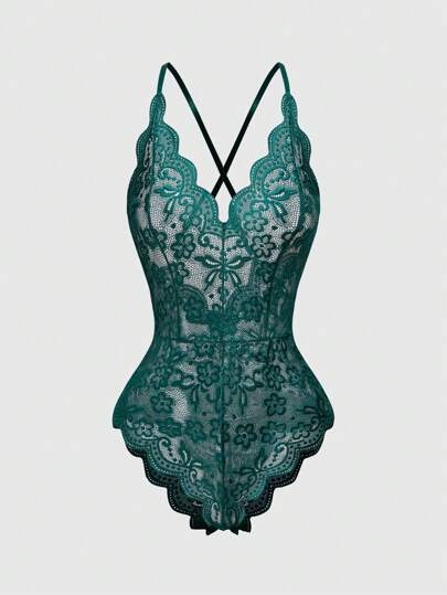 ROMWE Kawaii Romantic Verleidelijke Kanten Neck Ruffle Crisscross Adjustable Camisole Bodysuit