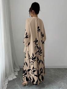 Selianne 女式长袖喇叭袖花卉印花连衣裙 - 卡其色 - 查看 2