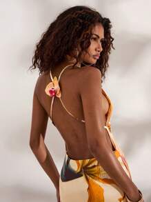 Opulessa Women's Halter Sleeveless Maxi Dress: Multicolor Woven Fabric With Criss-Cross Back Detail And Mermaid Hem - Multicolor - View 1