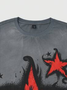 ROMWE MEN Street Life Men's Acid-Washed T-Shirt And Splatter Print Shorts Set - Multicolor - View 6