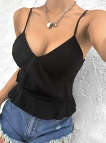 Flirla Blusa Sin Mangas De Mujer Con Dobladillo De Volantes Y Color Sólido