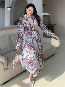 Dazy Plus Set di 2 pezzi: Blusa lunga con colletto e stampa floreale + Gonna
