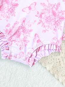 SHEIN Newborn Baby Girl Cute Flower Print Ruffle Long Sleeve Rash Guard Swimsuit With Swimming Cap, Suitable For Summer Beach Vacation Newborn Baby Girl Clothes Set Baby Clothes For Girls Tropical Baby Clothes Girl Newborn Baby Clothes For Girls Baby Girl Clothes Nuteral