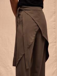 Musero Wrap Around Layered Tie Side Straight Leg Trousers Spring Summer Vacation Easter Streetstyle Smart - Army Green - View 5