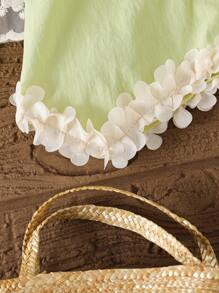 2pcs/Set Girls Casual Floral Sleeveless Top And Simple Sports Shorts, Spring/Summer Outfit - Green - View 3