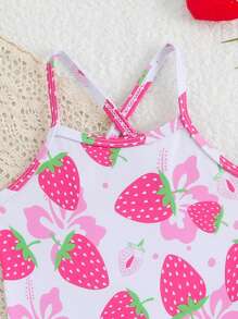 SHEIN 1 bộ áo tắm liền thân in hình dâu tây cho bé gái kèm váy, quần áo mùa hè cho bé gái, quần áo mùa hè cho bé gái, quần áo mùa hè cho bé gái, quần áo mùa hè cho bé gái. - Hồng - Xem 4