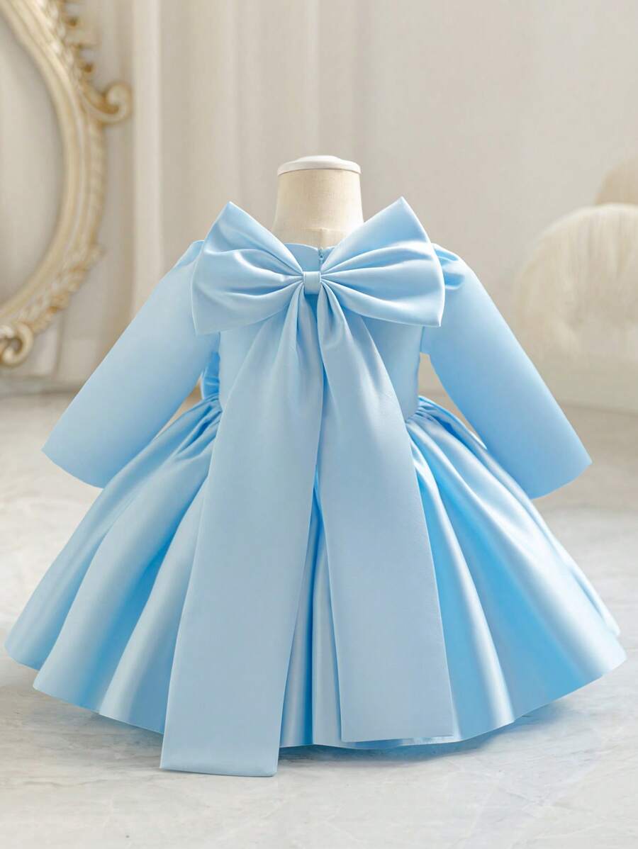 Glamorique Kids 幼兒女童淺藍色花卉夏季優雅可愛花童派對生日蓬蓬公主裙,附蝴蝶結背部設計,新生兒婚禮禮服 - 藍色 - 查看 1