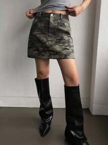 DAZY 女士迷彩印花短款休闲迷你裙 - 橄欖綠 - 查看 4