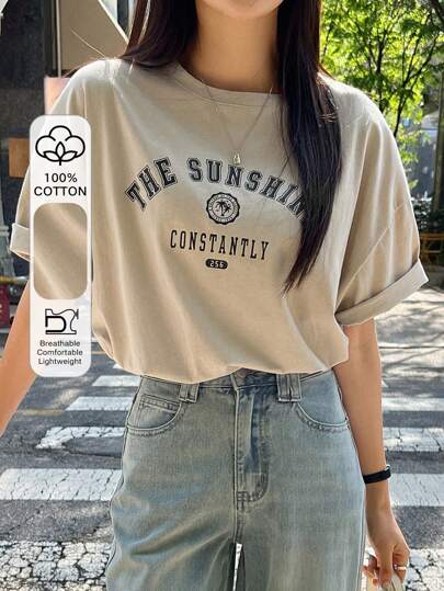 DAZY Letter Graphic Drop Shoulder Tee Summer