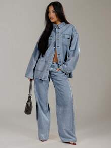 MUSERA 水洗牛仔口袋夹克，休闲百搭，90年代Y2K西部乡村音乐会锐舞街头服饰，适合办公室、返校季、秋冬季、纳什维尔办公室工作时尚风。