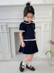 DAZY 2pcs/Set Kid Girl Casual Outfit, Fall - Navy Blue - View 2