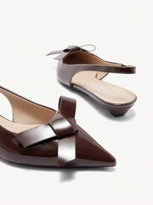 CUCCOO CHICEST Giày sandal da bóng mũi nhọn đính nơ thời trang mùa hè cho nữ, thanh lịch, ngọt ngào, thích hợp cho tiệc trà chiều, hẹn hò, trang phục công sở, đa năng - Cà phê nâu - Xem 11