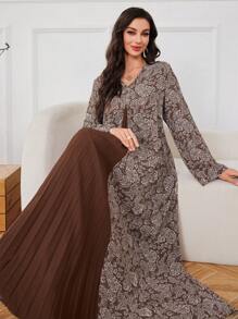 Lacomfia 传统印花拼布褶皱宽松阿拉伯风格连衣裙，端庄