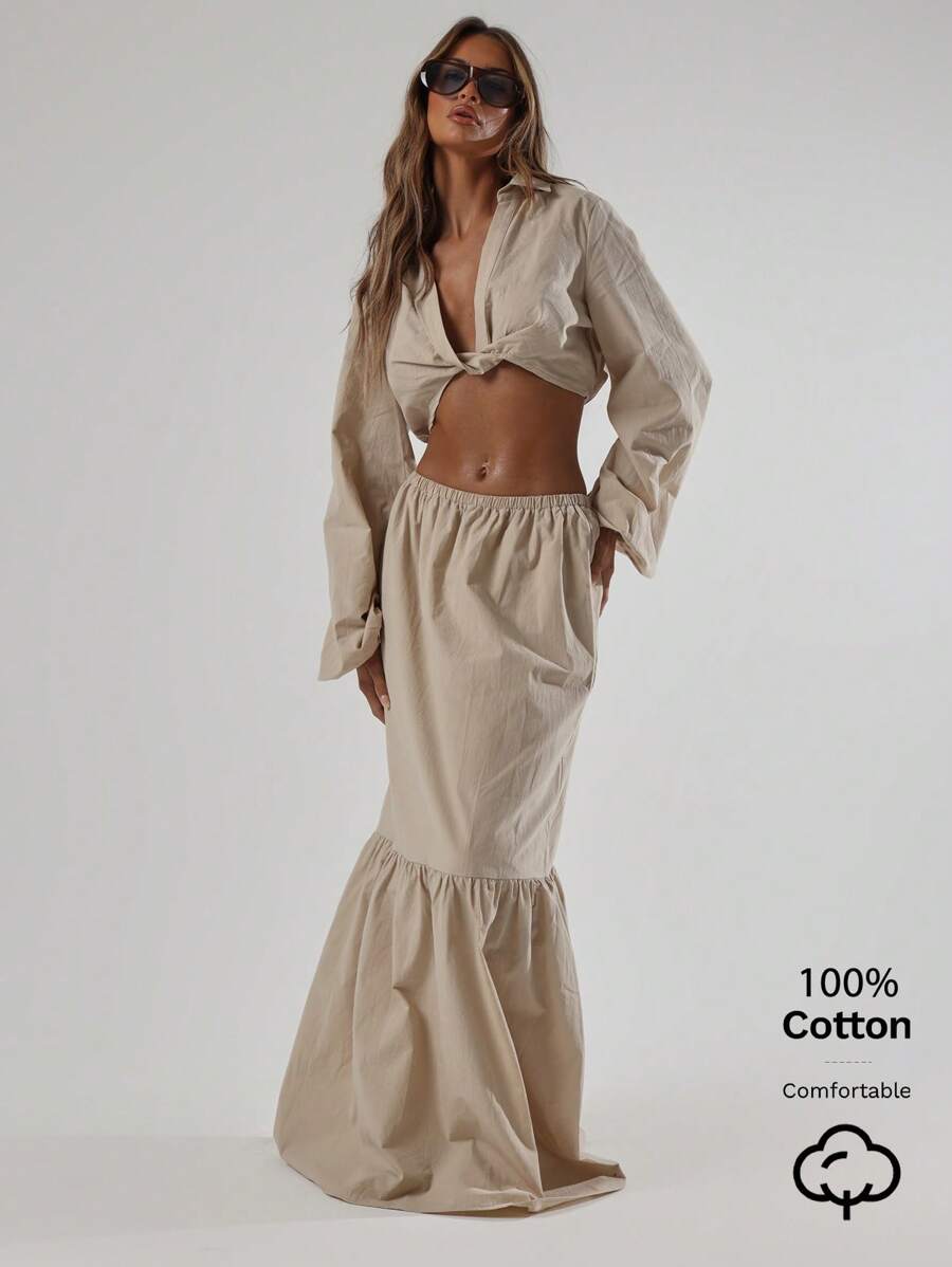 MUSERA Chân váy maxi xếp tầng dệt kiểu Boho bồng bềnh, thích hợp cho kỳ nghỉ hè và Lễ Tạ ơn. - Màu be - Xem 1