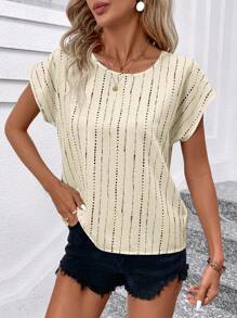 SHEIN Clasi Blusa casual da donna a maniche a pipistrello con scollo tondo e righe