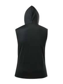 Manfinity Homme Men's Casual Letter Print Drawstring Hooded Tank Top, Summer - Black - View 2