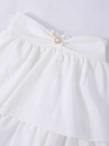 Girls Textured Puff Tulip Hem Solid Color Skirt, Summer - White - View 6