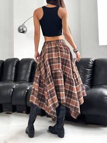 SHEIN EZwear Váy dài màu nâu viền bất đối xứng cỡ lớn, đầu thu - Nhiều màu - Xem 2