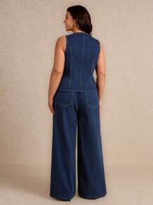 Elaquor Conjunto de 2 piezas de talla grande de denim: chaleco sin mangas y pantalones