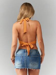 MISSGUIDED Top canottiera con scollo a imbuto, catena al collo, schiena scoperta, adatto per feste in discoteca, festival, spiaggia e resort estivo, con dettagli del nastro