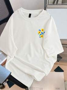 Manfinity EZcore Camiseta casual de cuello redondo y manga corta con estampado floral para hombre