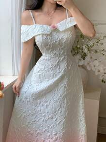 Modelyn Vestido largo midi sin mangas con hombros descubiertos y efecto ombre, moda para el verano - Rosa - Ver 5