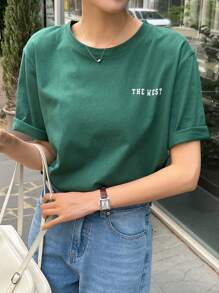 DAZY Camiseta con gráfico de letra, estilo oversized