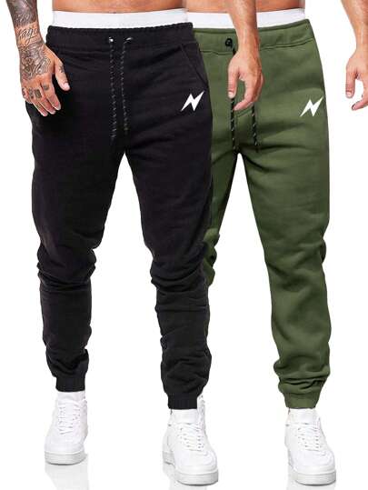 Street Life 2 pezzi Pantaloni cargo casual da uomo con vita con laccetto e stampa a fulmine