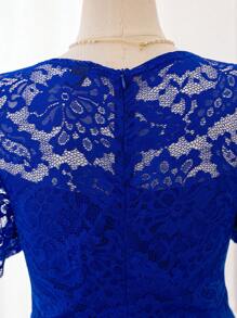 SHEIN Clasi Váy maxi chữ A cổ chữ V ren màu xanh navy lãng mạn và thanh lịch cỡ lớn dành cho nữ, váy bồng bềnh, váy cocktail nữ, váy dạ hội trang trọng - Màu xanh lam - Xem 5