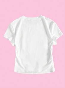 SHEIN Camiseta casual de manga corta y cuello redondo con estampado de estrella de mar para niñas preadolescentes, apta para el verano