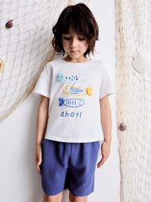 SHEIN Young Girl Letter Print Relaxed Fit Round Neck Short Sleeve T-Shirt - Multicolor - View 3