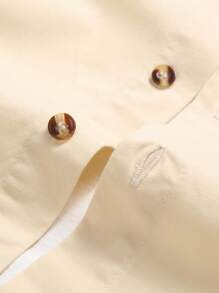 Manfinity Homme 男士纯色纽扣前口袋长袖休闲牛仔衬衫 - 杏色 - 查看 3