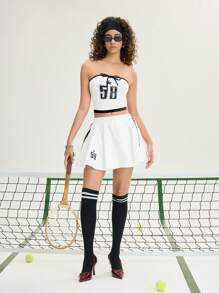 SHEIN MOD 2 Pieces Set Of Cute Letter Print Sportswear, Including A Sleeveless Crop Top And A Mini Skirt, Preppy Style Two Pieces Set, Casual Two Pieces Set, Back-To-School Season Women's Clothing, Dating Women's Clothing,Summer Two Pieces Set