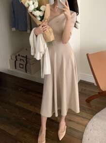 DAZY Rochie lungă pentru femei, elegantă, cu decolteu pentru slăbit