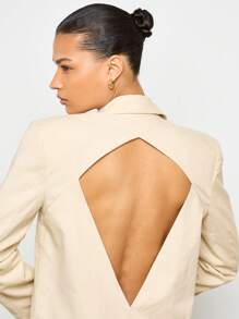 AiiRZ Elegant Double Breasted Blazer With Triangle Back Cutout Business Professional Office Party Evening Formal Jacket Fall Winter Spring - Khaki - View 6