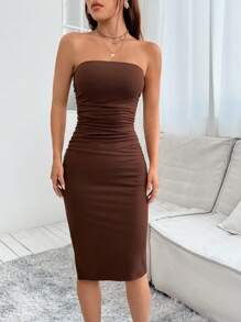 SHEIN PETITE Split Thigh Tube Bodycon Short Summer Dress,Summer Dresses,Summer Dresses For Women
Spring Clothes